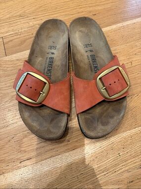 Birkenstock Single Buckle Slide Sandals in Orange